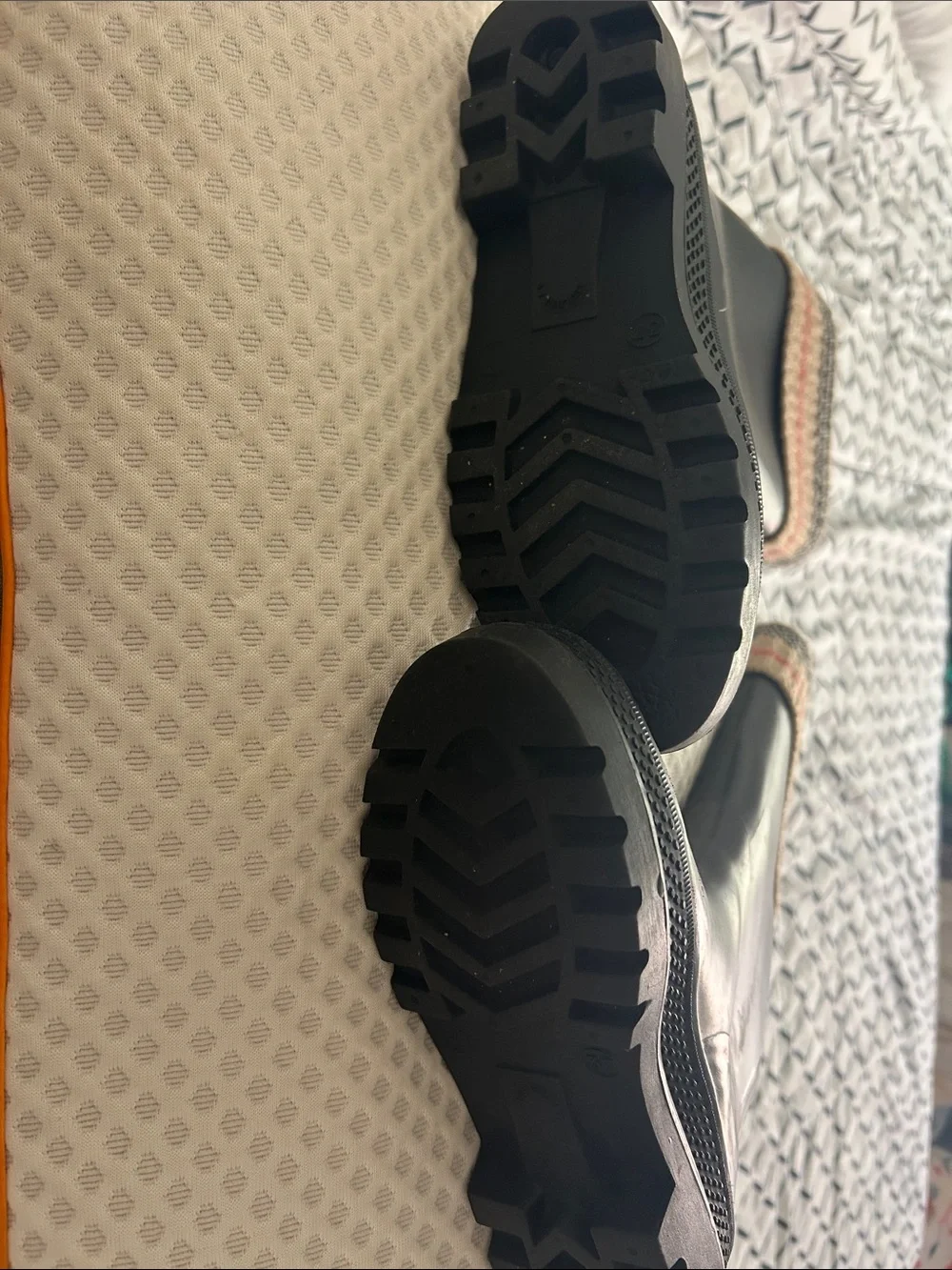 Burberry Black Rain Boots with Knit Beige Cuff and Red Stripe size 7- SALE - Picture 2 of 7